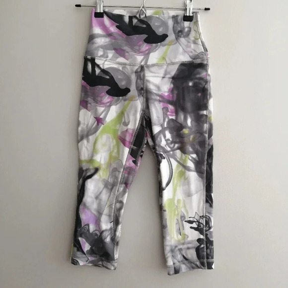 Lululemon Align Leggings High Rise 17" Crop Throwback Print White Green Purple 4 - Picture 3 of 15